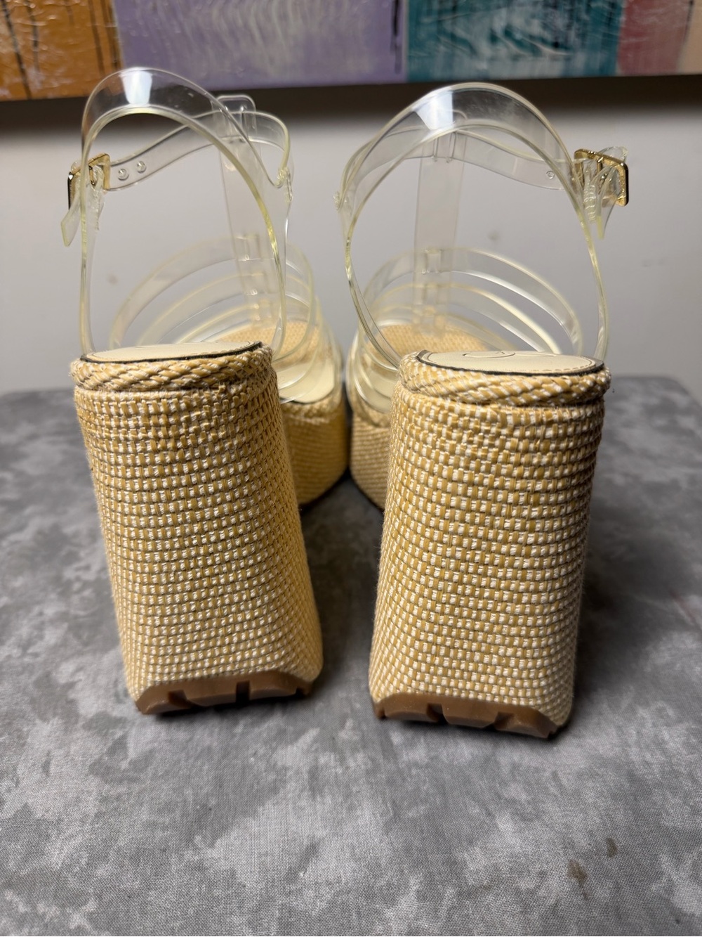 Brand New Jessica Simpson Clear Strap Wedge Sandals in Natural Size 10 - Picture 8 of 16